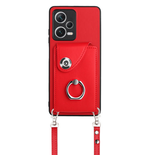 For Xiaomi Redmi Note 12 5G Global Organ Card Bag Ring Holder Phone Case with Long Lanyard(Red) by buy2fix