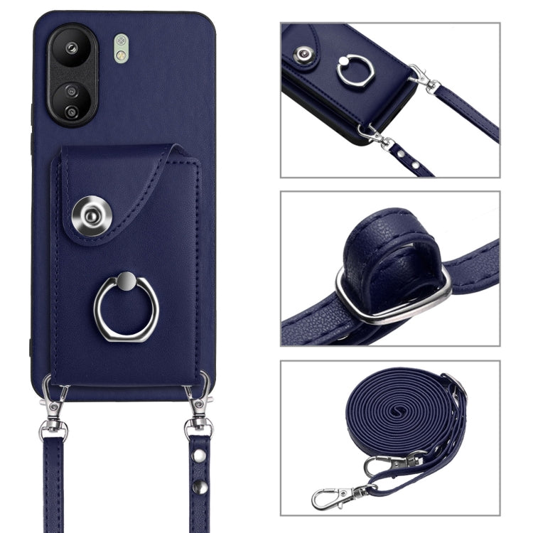For Xiaomi Redmi 13C 4G / Poco C65 Organ Card Bag Ring Holder Phone Case with Long Lanyard(Blue) by buy2fix