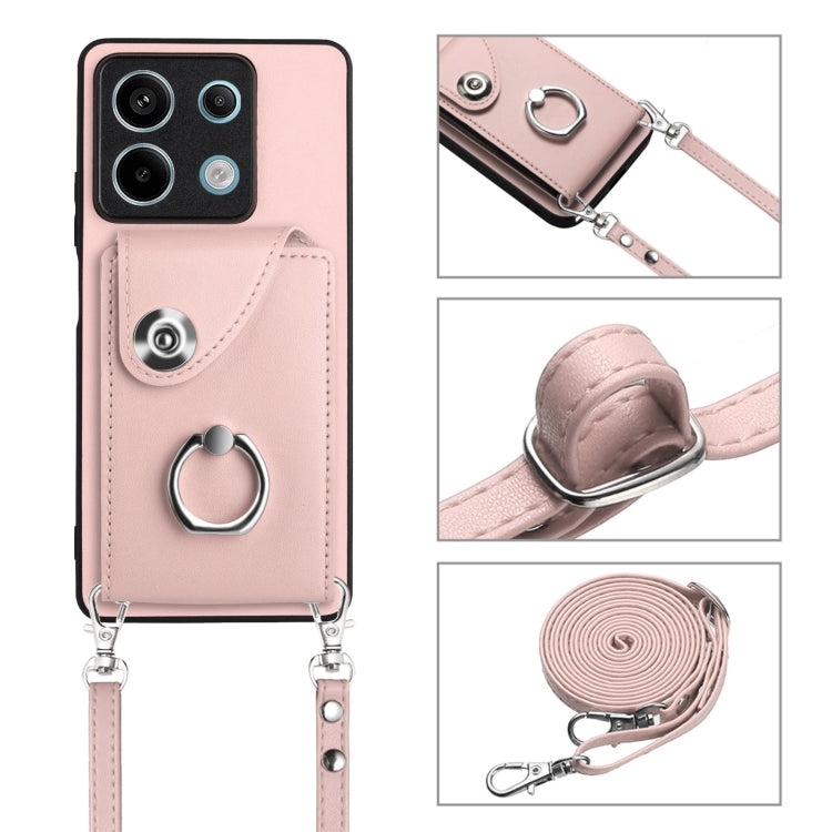 For Xiaomi Redmi Note 13 5G Global Organ Card Bag Ring Holder Phone Case with Long Lanyard(Pink) by buy2fix