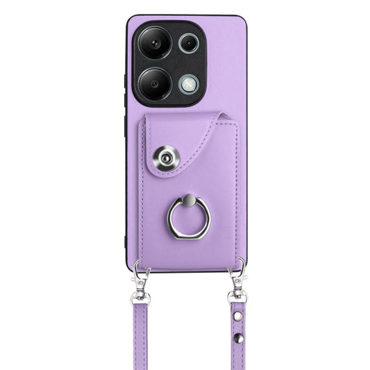 For Xiaomi Redmi Note 13 Pro 4G Global Organ Card Bag Ring Holder Phone Case with Long Lanyard(Purple) by buy2fix