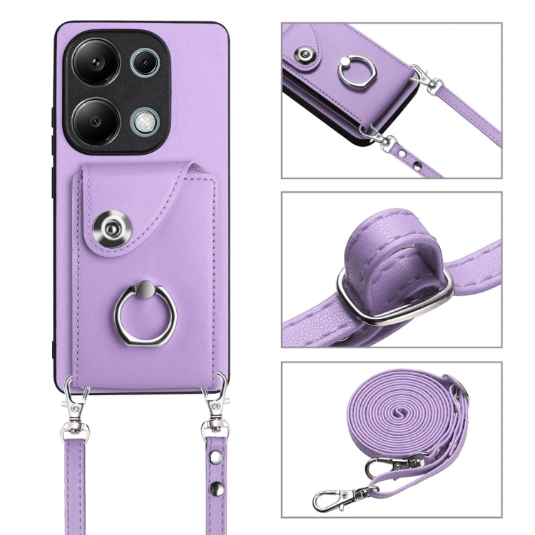 For Xiaomi Redmi Note 13 Pro 4G Global Organ Card Bag Ring Holder Phone Case with Long Lanyard(Purple) by buy2fix