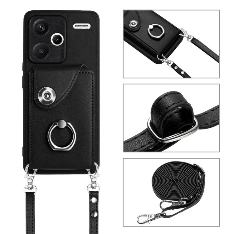 For Xiaomi Redmi Note 13 Pro+ Organ Card Bag Ring Holder Phone Case with Long Lanyard(Black) by buy2fix