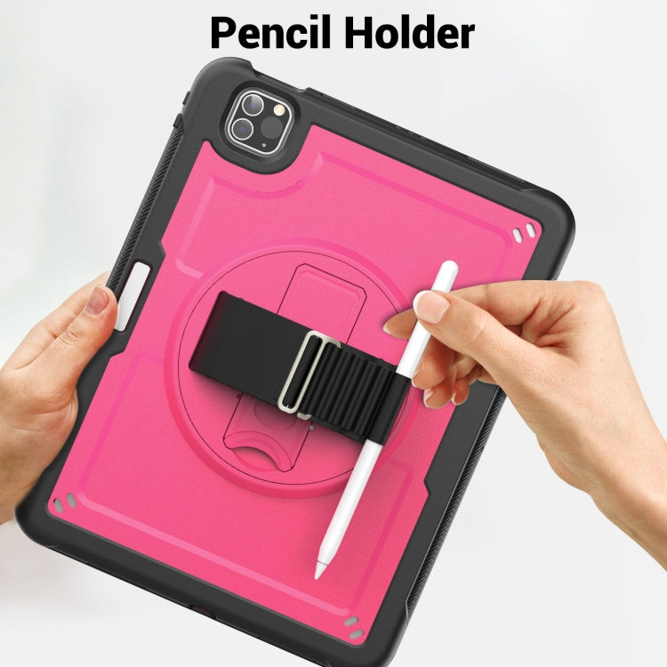 For iPad Air 2022 10.9 / Pro 11 2022 Honeycomb Hand Grip Turntable Stand Tablet Case(Rose Red) - iPad Pro 11 (2022/2021) Cases by buy2fix | Online Shopping UK | buy2fix