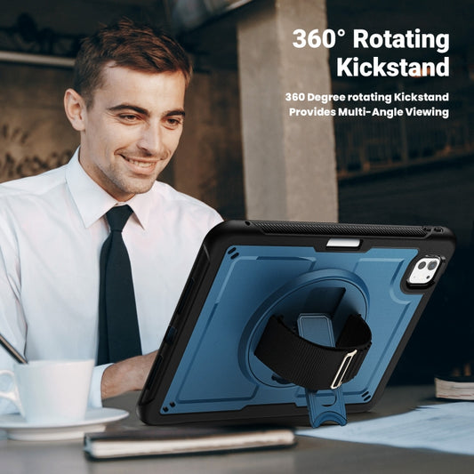 For iPad Pro 11 2025 / 2024 Honeycomb Hand Grip Turntable Stand Tablet Case(Navy Blue) by buy2fix