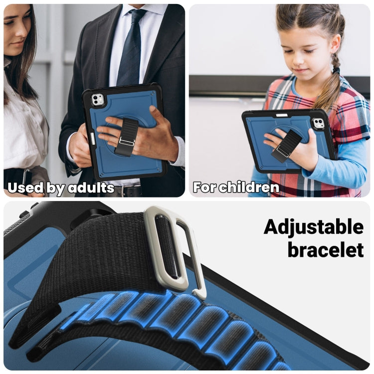 For iPad Pro 11 2025 / 2024 Honeycomb Hand Grip Turntable Stand Tablet Case(Navy Blue) by buy2fix