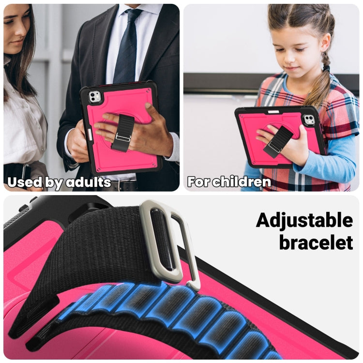 For iPad Pro 11 2025 / 2024 Honeycomb Hand Grip Turntable Stand Tablet Case(Rose Red) by buy2fix