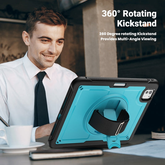 For iPad Pro 11 2025 / 2024 Honeycomb Hand Grip Turntable Stand Tablet Case(Light Blue) by buy2fix