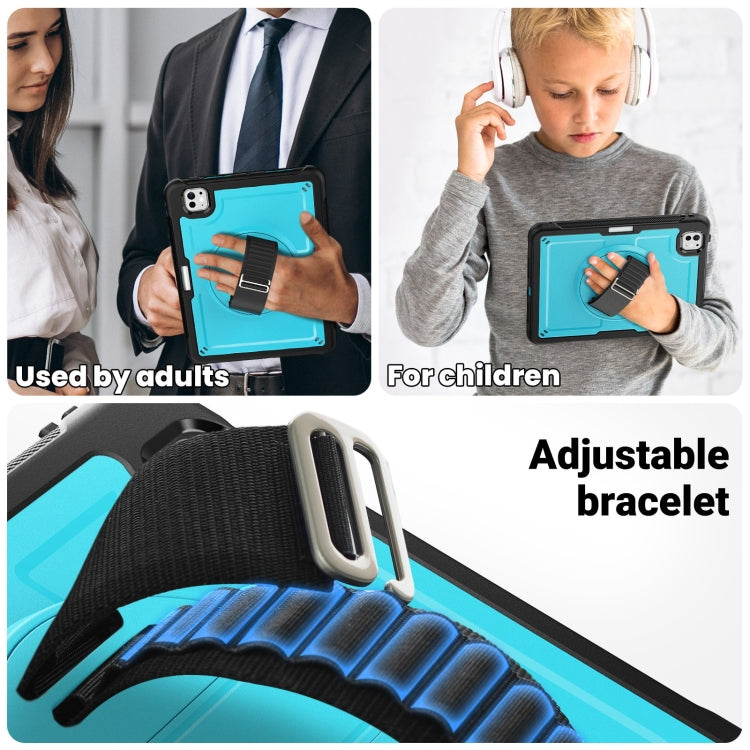 For iPad Pro 11 2025 / 2024 Honeycomb Hand Grip Turntable Stand Tablet Case(Light Blue) by buy2fix