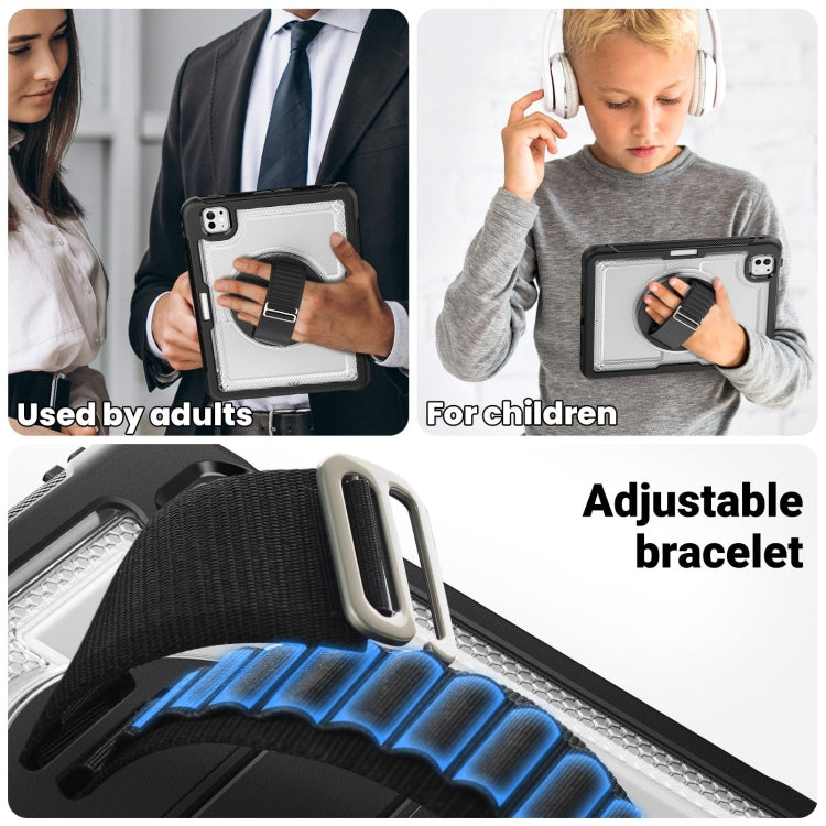 For iPad Pro 11 2025 / 2024 Honeycomb Hand Grip Turntable Stand Tablet Case(Transparent) by buy2fix