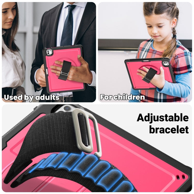 For iPad Pro 13 2025 / 2024 Honeycomb Hand Grip Turntable Stand Tablet Case(Rose Red) by buy2fix