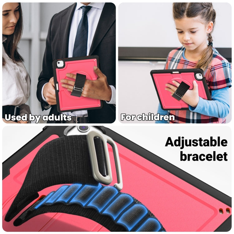 For iPad Air 13 2025 / 2024 Honeycomb Hand Grip Turntable Stand Tablet Case(Rose Red) by buy2fix