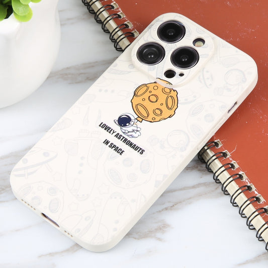 For iPhone 16 Pro Astronaut Pattern Silicone Straight Edge Phone Case(Lovely Astronaut-White) by buy2fix