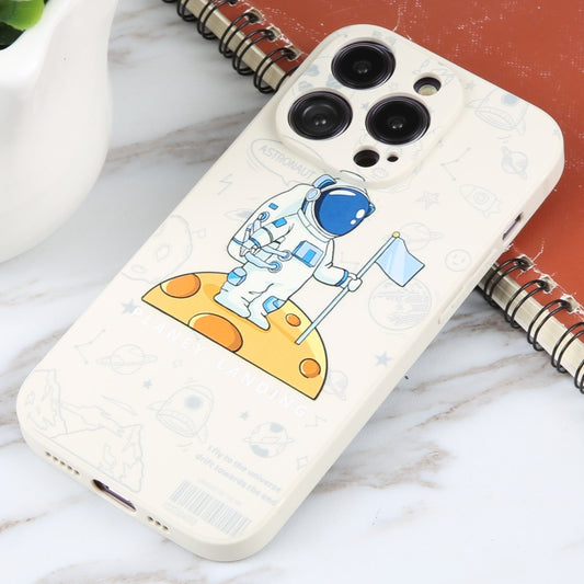 For iPhone 16 Astronaut Pattern Silicone Straight Edge Phone Case(Planet Landing-White) by buy2fix
