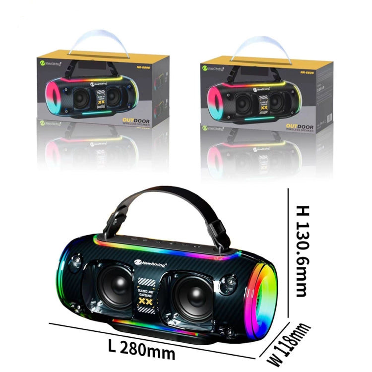 New Rixing NR8806 Portable Outdoor Wireless Bluetooth Speaker RGB Colorful Subwoofer, Style:Without Mic(Black) by NewRixing