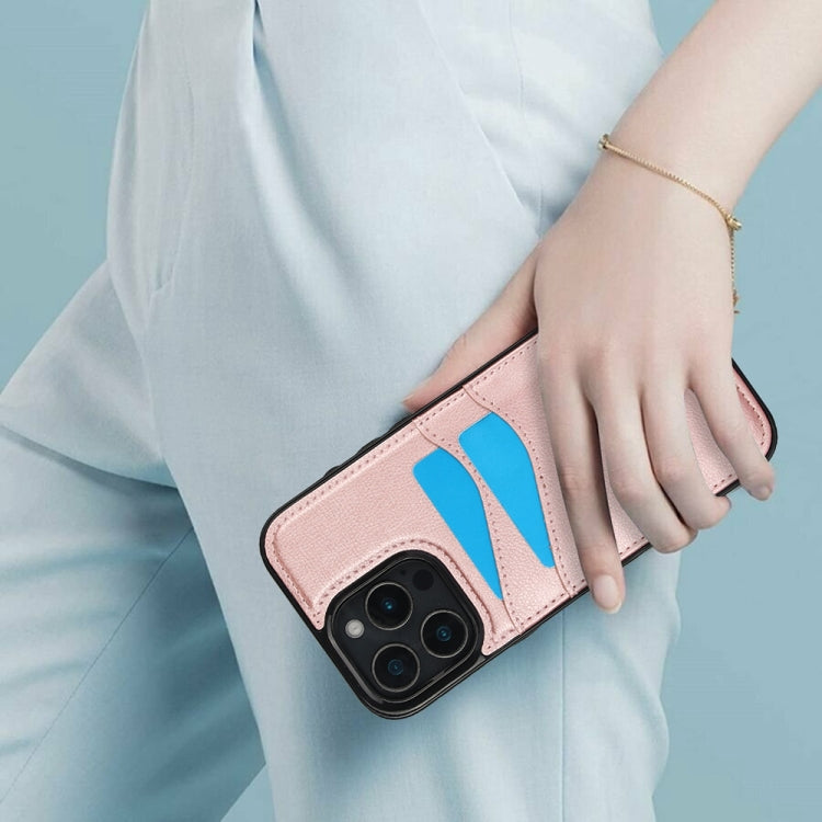 For iPhone 16 Pro Litchi Leather Skin Card Slots Phone Case(Rose Gold) by buy2fix