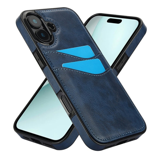 For iPhone 16 Plus Litchi Leather Skin Card Slots Phone Case(Blue) by buy2fix