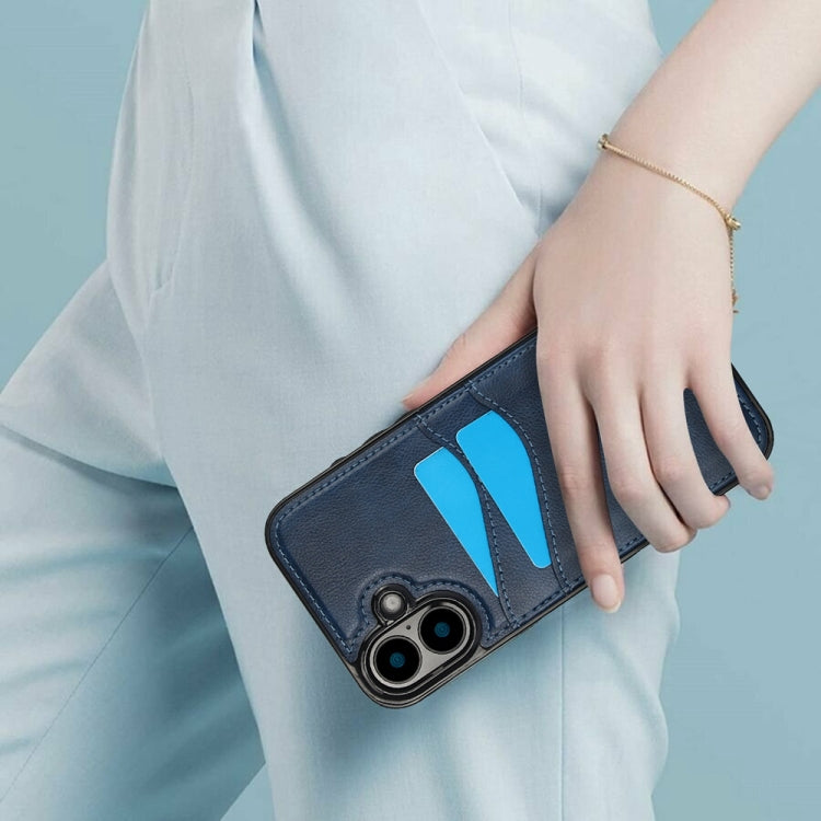 For iPhone 16 Plus Litchi Leather Skin Card Slots Phone Case(Blue) by buy2fix