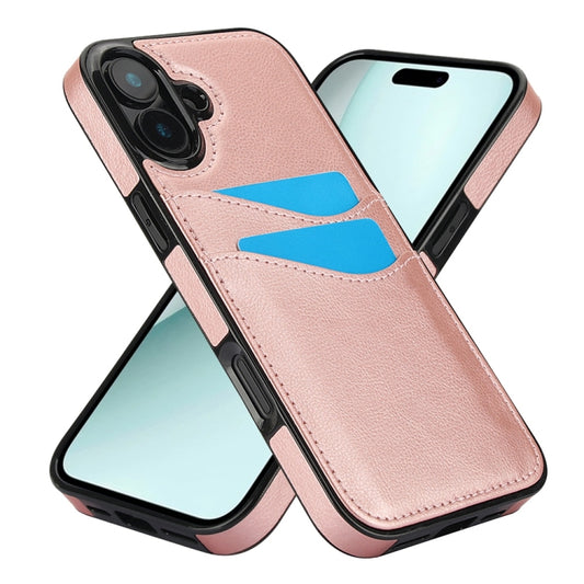 For iPhone 16 Plus Litchi Leather Skin Card Slots Phone Case(Rose Gold) by buy2fix