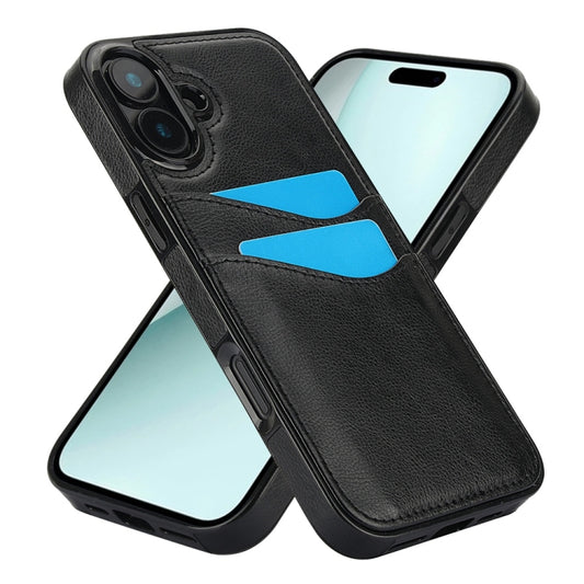 For iPhone 16 Litchi Leather Skin Card Slots Phone Case(Black) by buy2fix