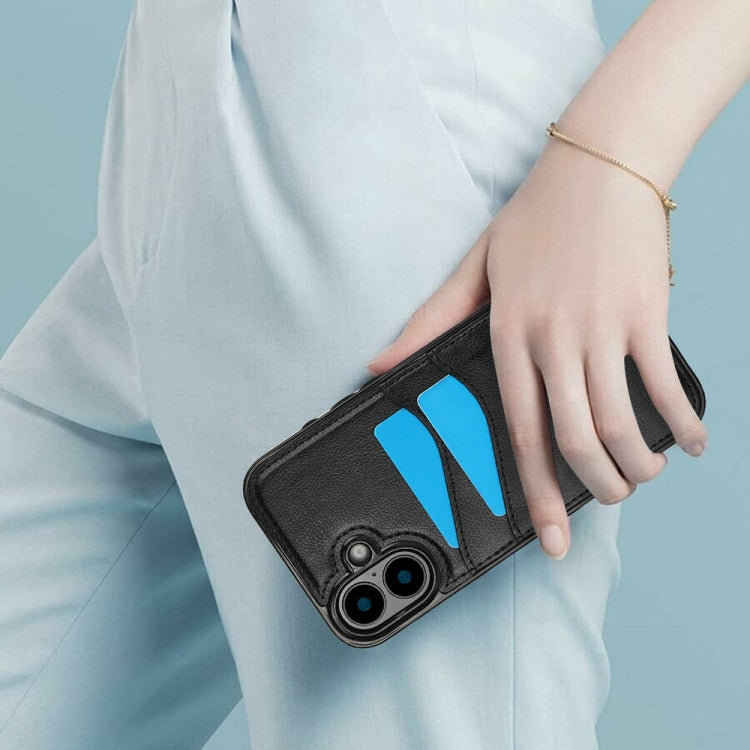 For iPhone 16 Litchi Leather Skin Card Slots Phone Case(Black) by buy2fix