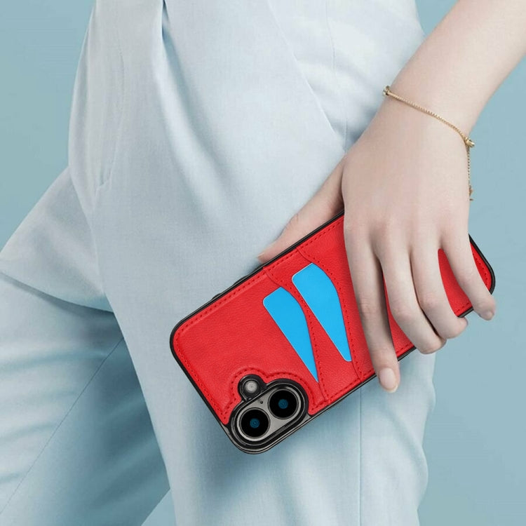 For iPhone 16 Litchi Leather Skin Card Slots Phone Case(Red) by buy2fix