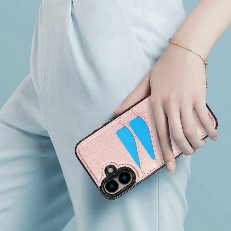For iPhone 16 Litchi Leather Skin Card Slots Phone Case(Rose Gold) by buy2fix