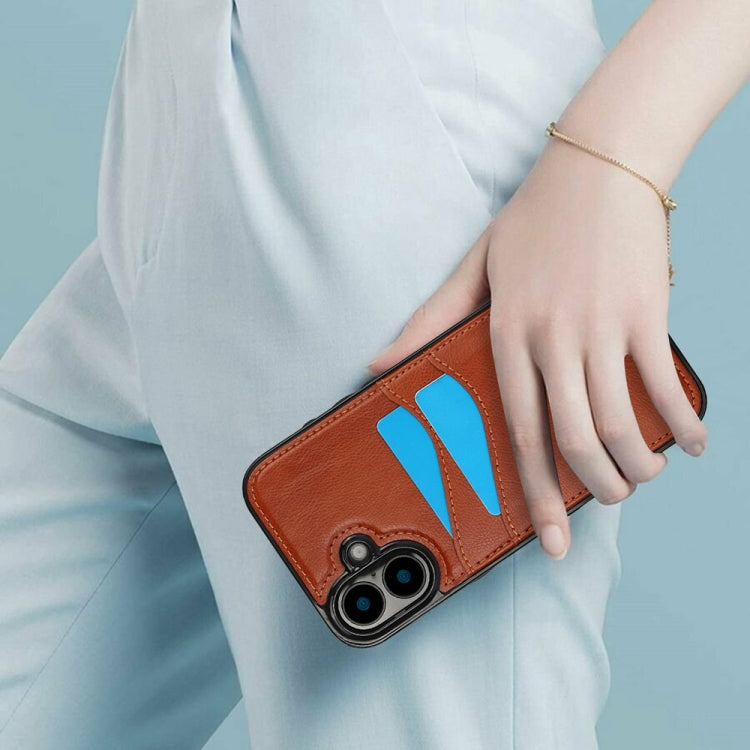 For iPhone 16 Litchi Leather Skin Card Slots Phone Case(Brown) by buy2fix