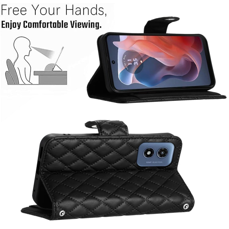 For Motorola Moto G Play 4G 2024 Rhombic Texture Flip Leather Phone Case with Long Lanyard(Black) by buy2fix