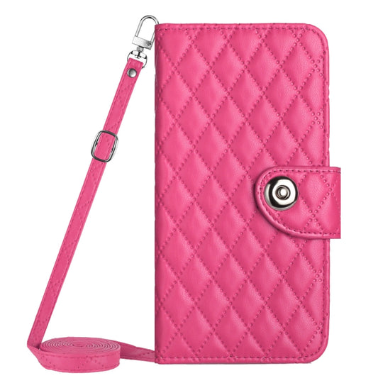 For Motorola Moto G Power 5G 2024 Rhombic Texture Flip Leather Phone Case with Long Lanyard(Rose Red) by buy2fix
