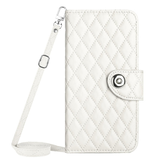 For Motorola Moto G Power 5G 2024 Rhombic Texture Flip Leather Phone Case with Long Lanyard(White) by buy2fix