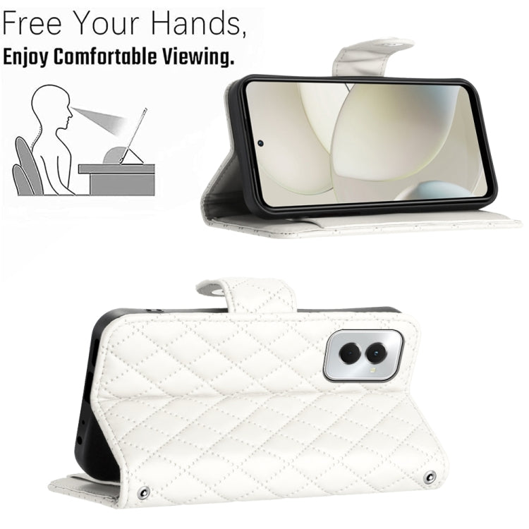 For Motorola Moto G Power 5G 2024 Rhombic Texture Flip Leather Phone Case with Long Lanyard(White) by buy2fix