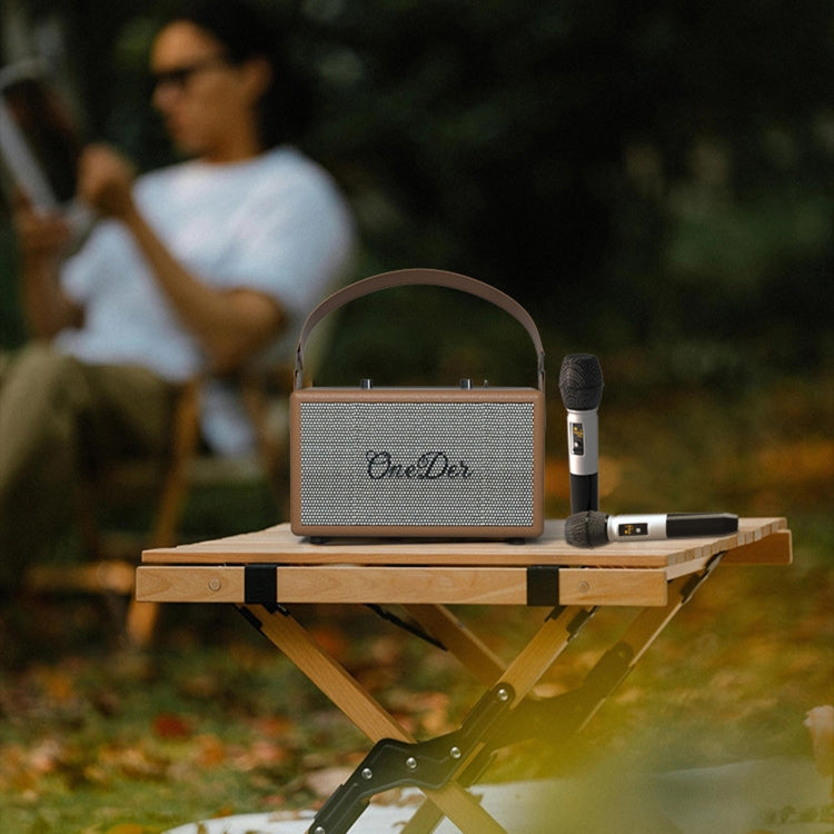 Oneder D7 Bluetooth Speaker Outdoor Karaoke Wireless Speakers With Two Mic(Brown) by OneDer
