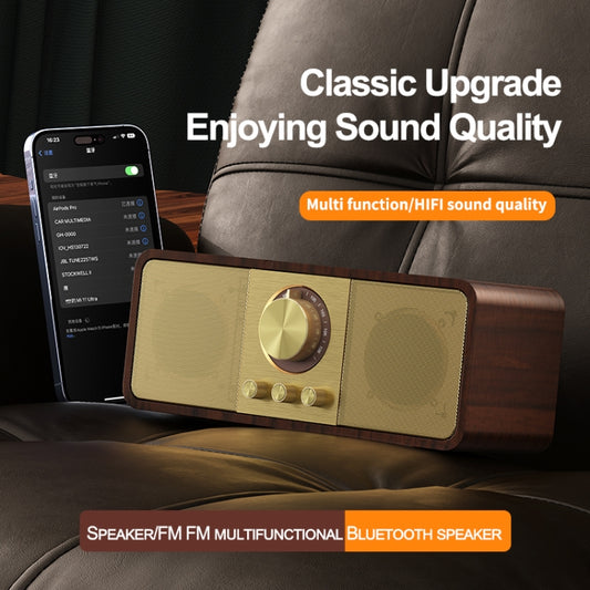 OneDer JY82 Wooden Retro Styling Wireless Speaker HIFI Classic FM Radio Support TF / U-Disk / AUX(Walnut Wood) by OneDer