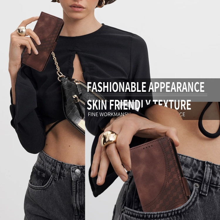 For iPhone 16 Pro Embossed Rhombus Starry Leather Phone Case(Brown) by buy2fix
