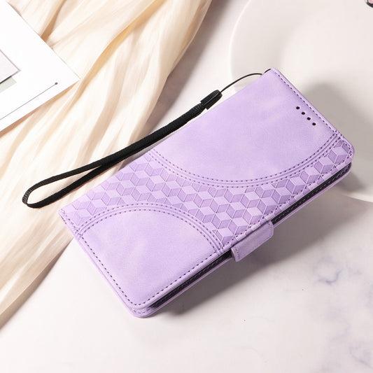 For iPhone 16 Pro Embossed Rhombus Starry Leather Phone Case(Purple) by buy2fix