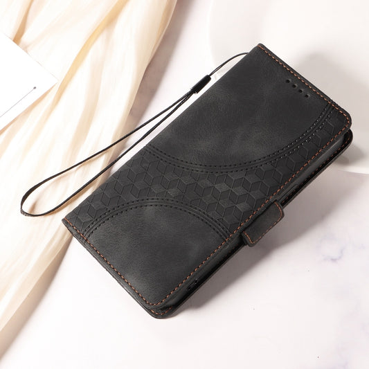 For iPhone 16 Plus Embossed Rhombus Starry Leather Phone Case(Black) by buy2fix