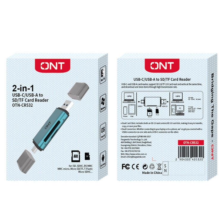 Onten CR532 2 in 1 USB-A / USB-C to SD2.0 / TF2.0 USB Card Reader(Pine Green) by Onten