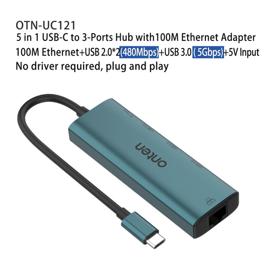 Onten UC121 5 in 1 USB-C / Type-C to USB 3.0 HUB with 5V Input & 100Mbps Network Card by Onten