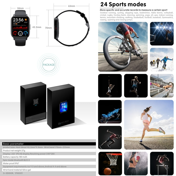 QS16 Pro 1.83 inch BT5.0 Smart Sport Watch, Support Bluetooth Call / Sleep / Blood Oxygen / Temperature / Heart Rate / Blood Pressure Health Monitor(Blue) by buy2fix