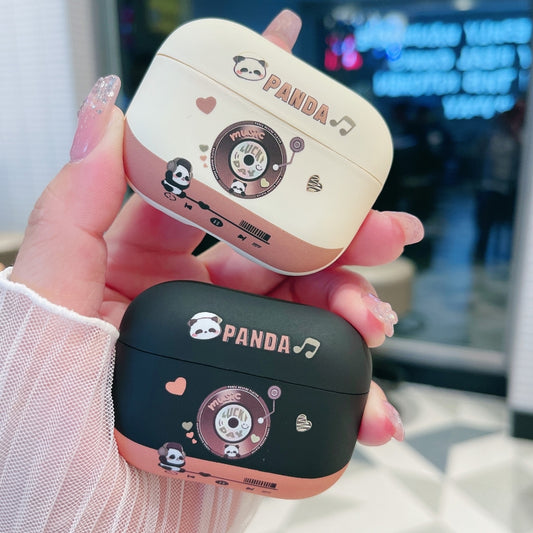 For AirPods 2 / 1 Panda Records Pattern Earbuds Box Frosted TPU Case(Black) by buy2fix