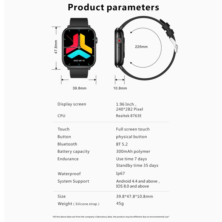 QX9 1.96 inch BT5.2 Smart Sport Watch, Support Bluetooth Call / Sleep / Blood Oxygen / Heart Rate / Blood Pressure Health Monitor(Blue) by buy2fix