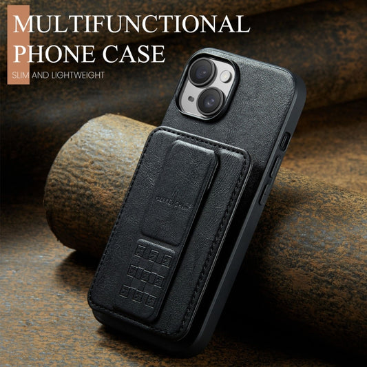 For iPhone 13 Fierre Shann Oil Wax Cow Leather Card Holder Back Phone Case(Black) - iPhone 13 Cases by FIERRE SHANN | Online Shopping UK | buy2fix