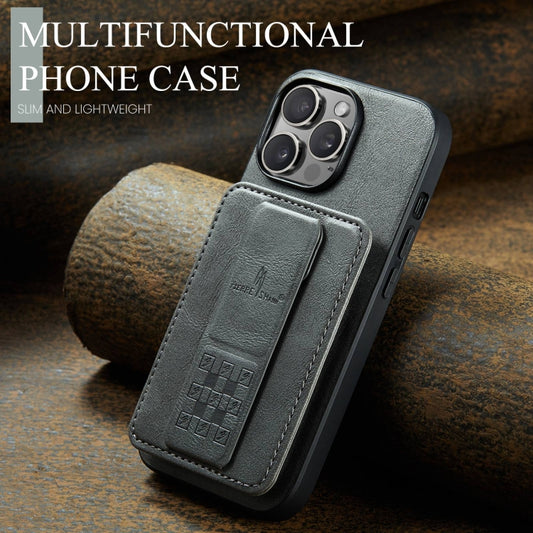 For iPhone 12 Pro Max Fierre Shann Oil Wax Cow Leather Card Holder Back Phone Case(Grey) - iPhone 12 Pro Max Cases by FIERRE SHANN | Online Shopping UK | buy2fix