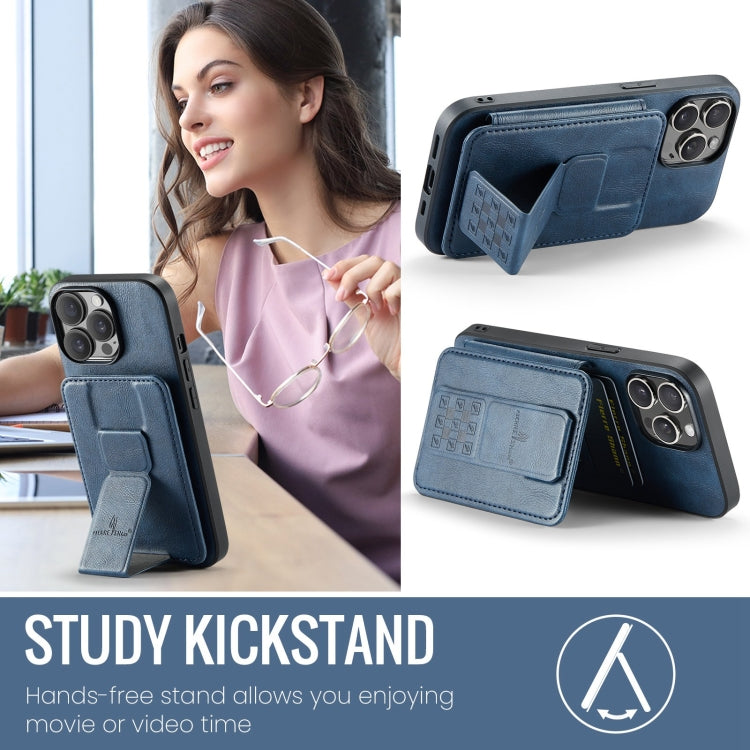 For iPhone 12 / 12 Pro Fierre Shann Oil Wax Cow Leather Card Holder Back Phone Case(Blue) - iPhone 12 / 12 Pro Cases by FIERRE SHANN | Online Shopping UK | buy2fix