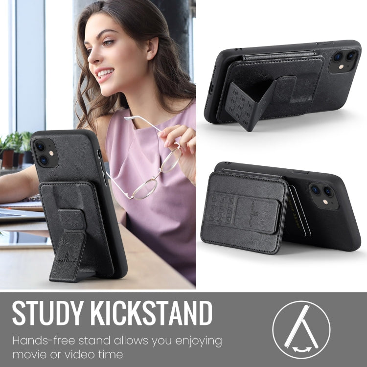 For iPhone 11 Fierre Shann Oil Wax Cow Leather Card Holder Back Phone Case(Black) - iPhone 11 Cases by FIERRE SHANN | Online Shopping UK | buy2fix