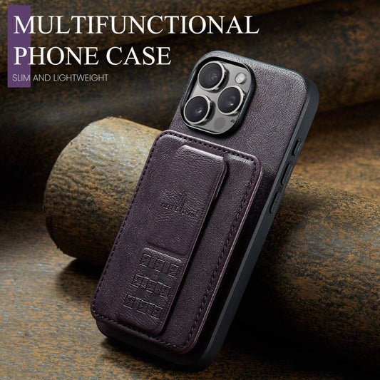 For iPhone 16 Pro Fierre Shann Oil Wax Cow Leather Card Holder Back Phone Case(Purple) by FIERRE SHANN