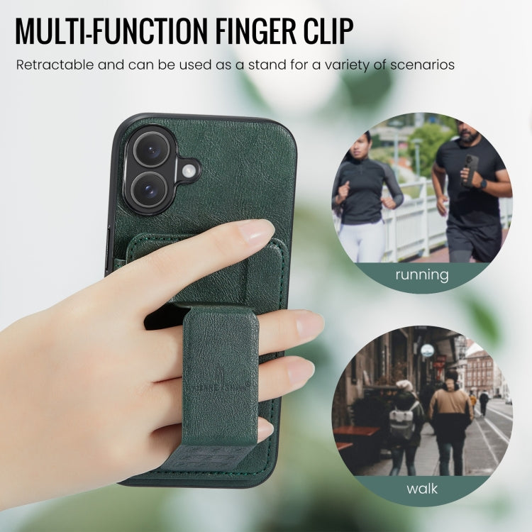 For iPhone 16 Fierre Shann Oil Wax Cow Leather Card Holder Back Phone Case(Green) by FIERRE SHANN