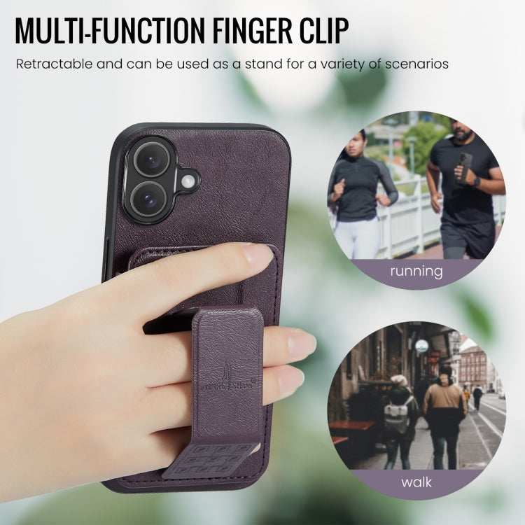 For iPhone 16 Fierre Shann Oil Wax Cow Leather Card Holder Back Phone Case(Purple) by FIERRE SHANN