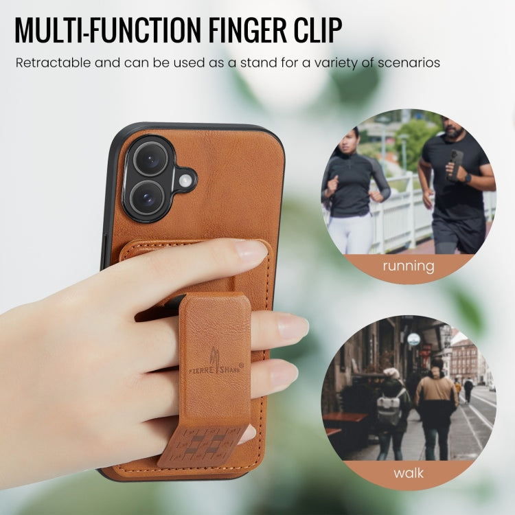 For iPhone 16 Fierre Shann Oil Wax Cow Leather Card Holder Back Phone Case(Brown) by FIERRE SHANN