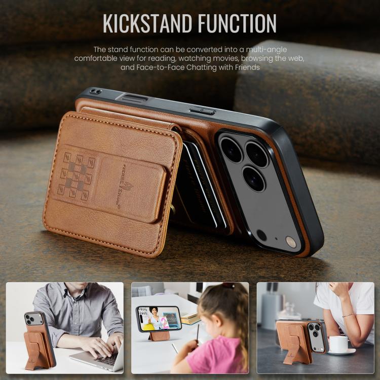 For iPhone 17 Pro Fierre Shann Oil Wax Cow Leather Card Holder Back Phone Case(Brown) - iPhone 17 Pro Cases by FIERRE SHANN | Online Shopping UK | buy2fix
